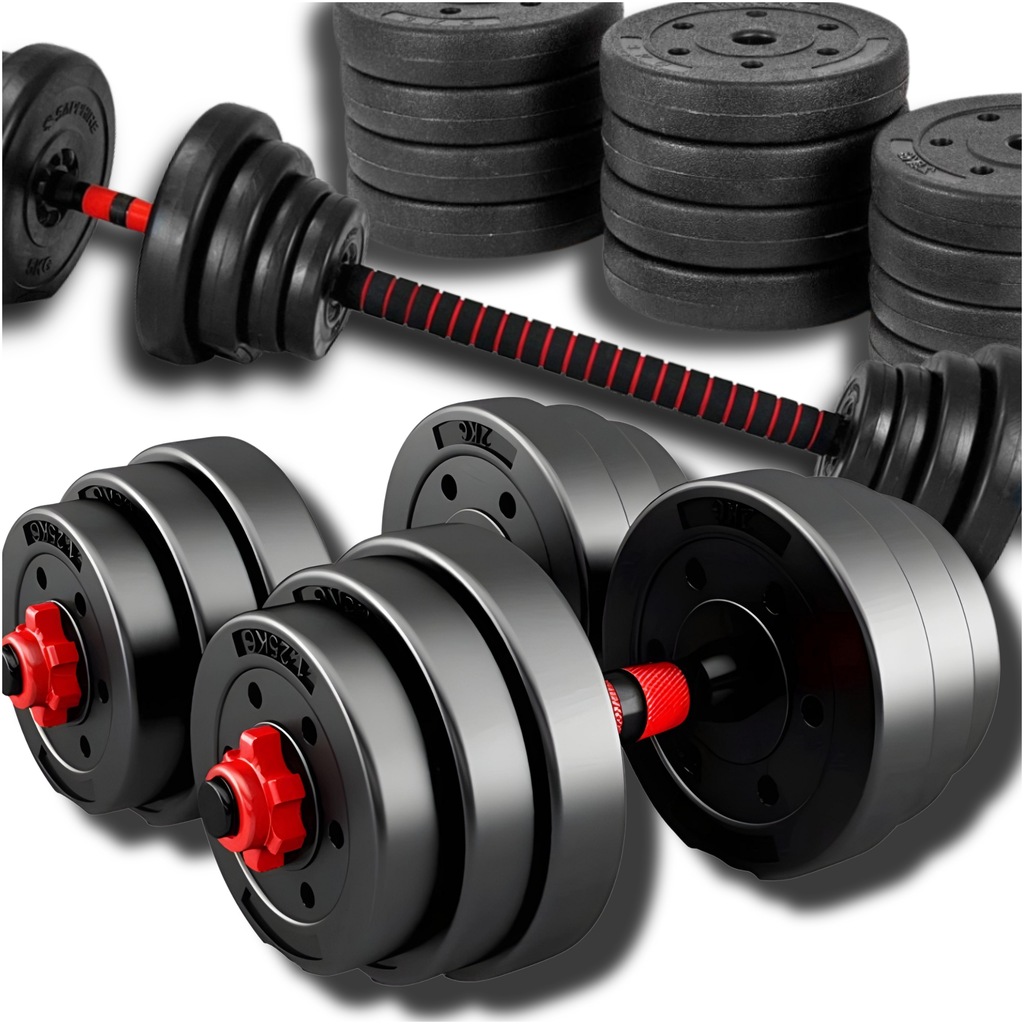 ZESTAW HANTLE BITUMICZNE REGULOWANE 2x20 KG + SZTANGA = ZESTAW HANTLI 40 KG