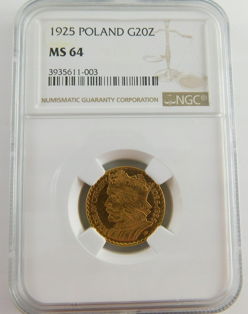 20 złotych 1925r. Chrobry NGC MS64