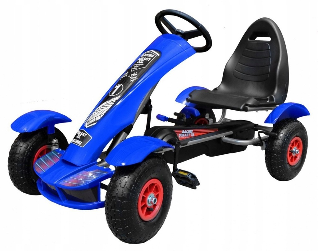 Gokart na pedały Racing XL dla dzieci 3+ Niebieski + Pompowane koła + Regul