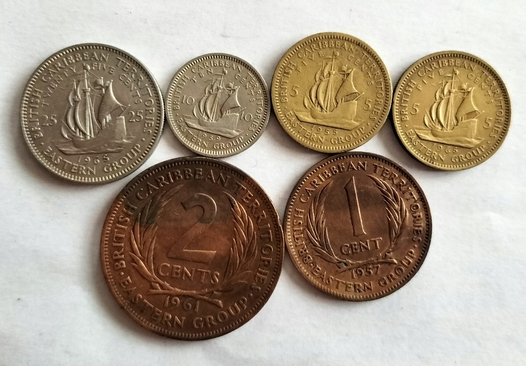 Zestaw monet Karaiby Wschodnie 6 szt. starsze roczniki