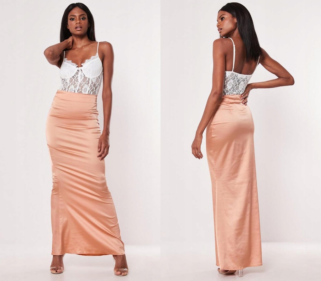 MISSGUIDED Morelowa satynowa spódnica maxi (34)