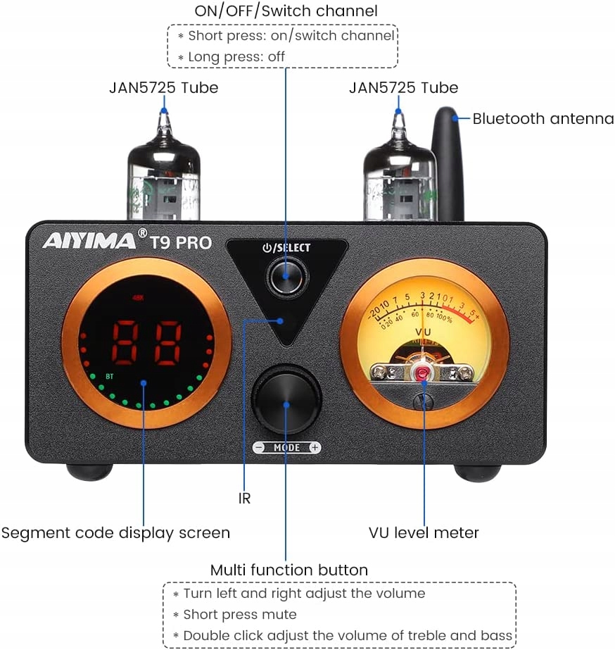 Купить Ламповый усилитель AIYIMA T9PRO JAN5725, черный: отзывы, фото, характеристики в интерне-магазине Aredi.ru