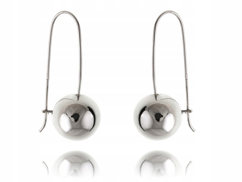 ELEGANCKIE WISZĄCE SREBRNE KOLCZYKI GŁADKIE KULKI KULE 10MM WYSOKI POŁYSK