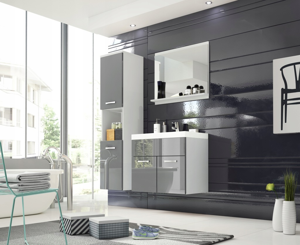 Zestaw mebli łazienkowych Montreal Biały / Szary Połysk