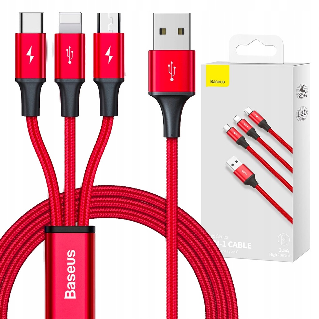 Купить КАБЕЛЬ USB BASEUS 3 в 1 USB C LIGHTNING MICRO 1,2 М: отзывы, фото, характеристики в интерне-магазине Aredi.ru