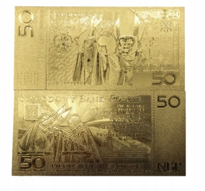 50 ZŁ Papież banknot Pozłacany SUPER !
