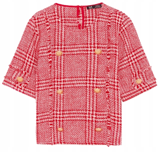 BLUZKA W PEPITKĘ ZARA TRF COLLECTION CZERWONA r.XS