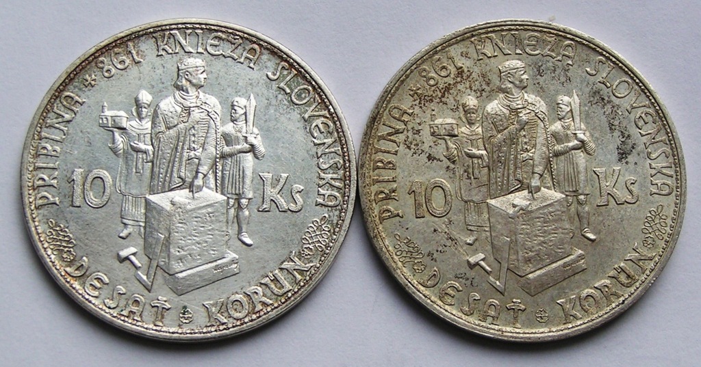 Słowacja 2x10Kć PRIBINA 1944r - srebro,piękne 2wersje-(krzyż i bez krzyża)