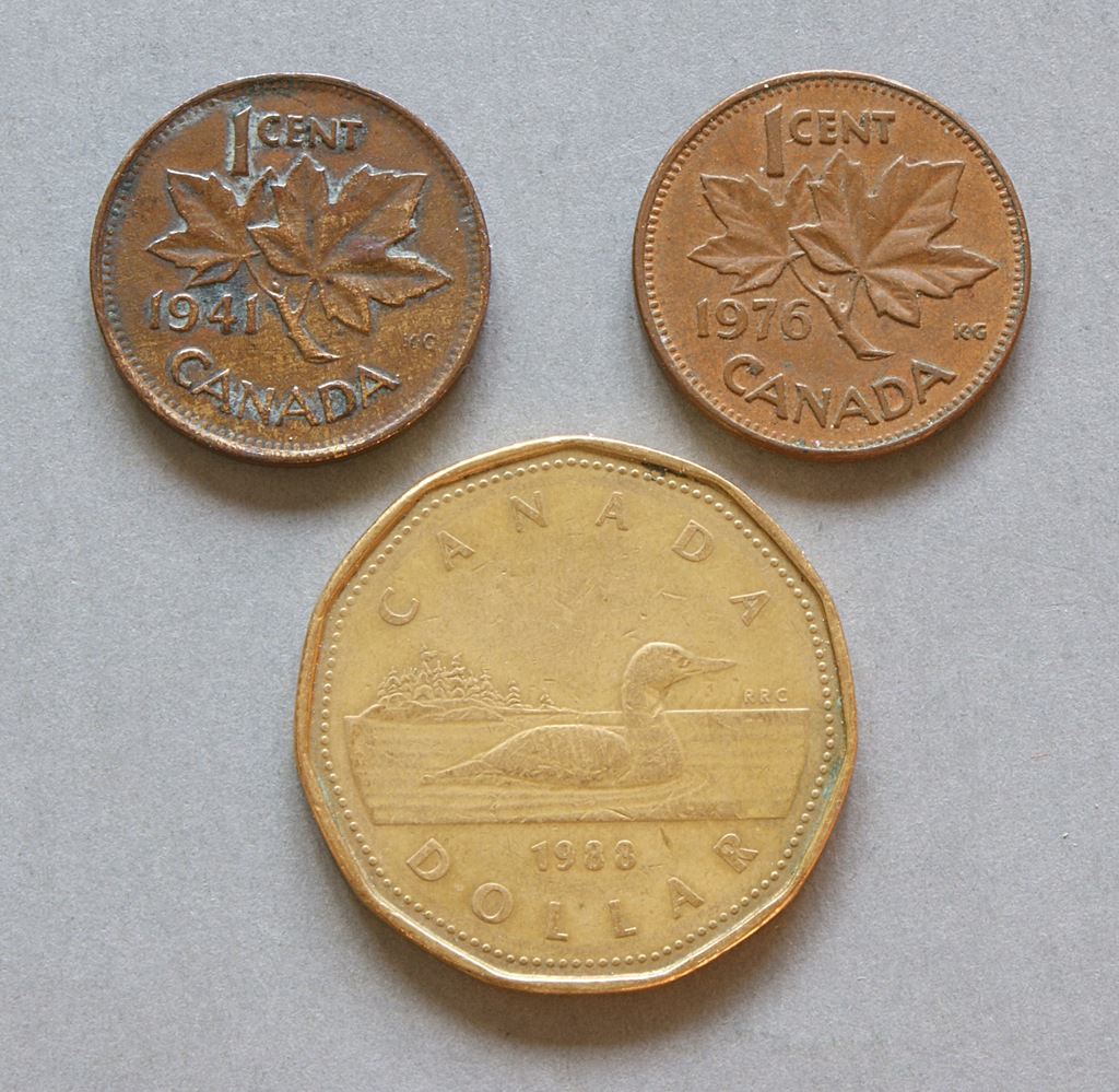 KANADA 1 CENT 1941, 1 CENT 1976, 1 DOLAR 1988 CIEKAWE