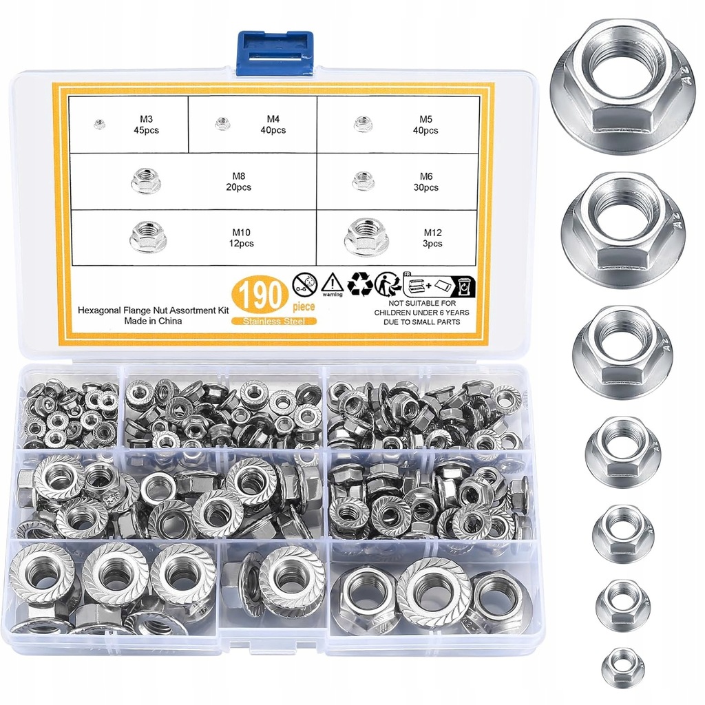 190x NAKRĘTKI KOŁNIERZOWE SZEŚCIOKĄTNE M3, M4, M5, M6, M8, M10, M12