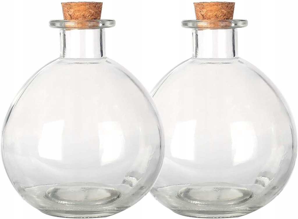 R7400 Okrągłe szklane butelki kuliste z korkami 2x250ml
