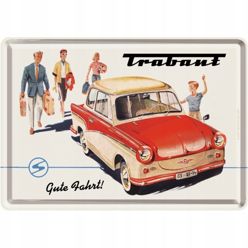 Pocztówka blaszana retro 14x10cm Trabant
