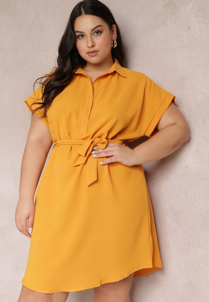 Renee Żółta Sukienka damska XXXL Pudełkowa Krótki