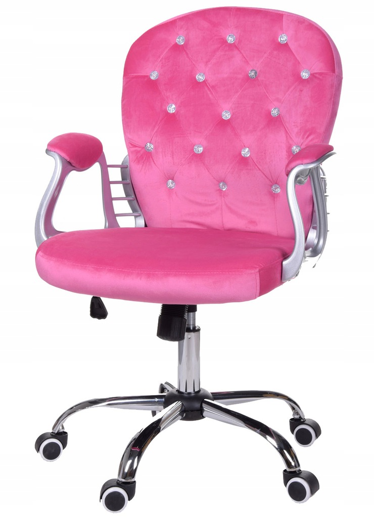 Welurowy fotel biurowy różowy GIOSEDIO kryształki