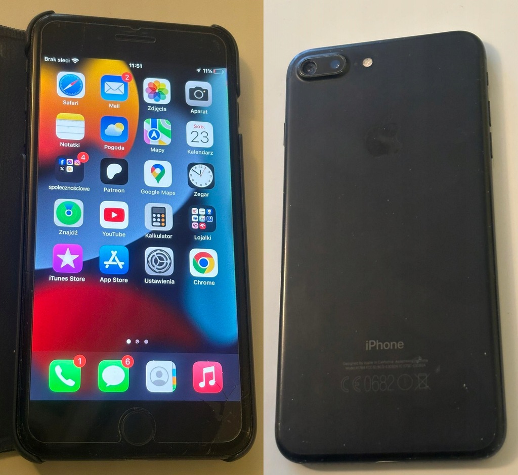 Smartfon Apple iPhone 7 Plus 3 GB / 32 GB czarny pokrowiec Logitech defekt