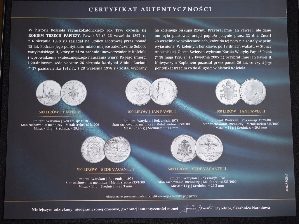 Watykan 5 monet 500 lirów, 1000 lirów , srebro