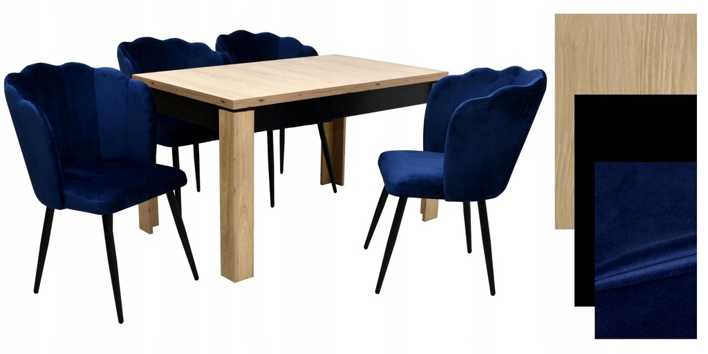 stół 80/160 do 200 oraz 4 krzesła typu muszla