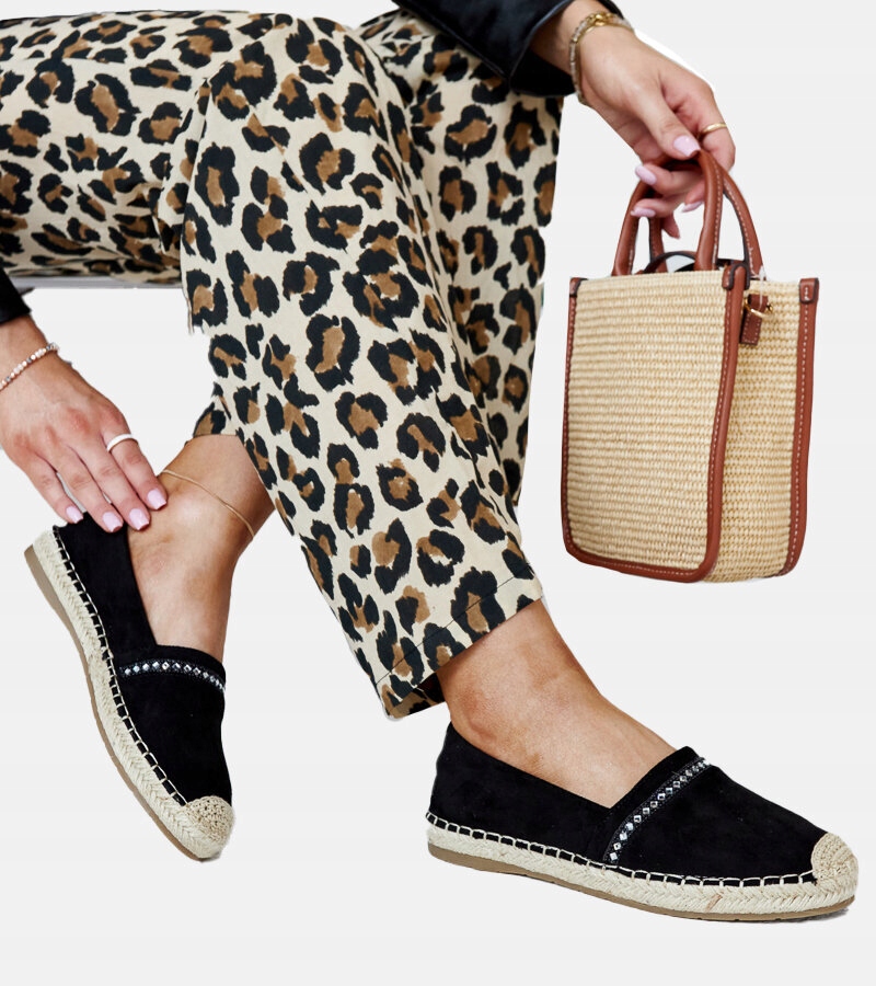 Czarne espadryle z cyrkoniami Abia 28640 rozmiar 37