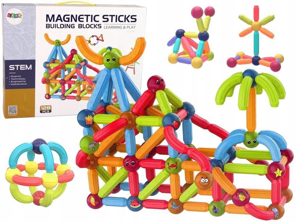 KLOCKI MAGNETYCZNE 128EL, LEANTOYS