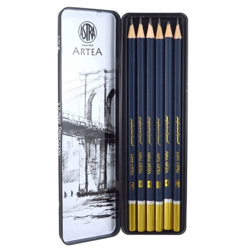 Ołówki do szkicowania w metalowym pudełku Astra 6 sztuk