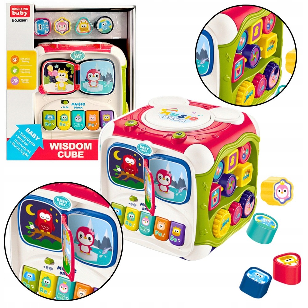 DUŻA KOSTKA EDUKACYJNA WIELOFUNKCYJNA PIANINKO SORTER BĘBENEK