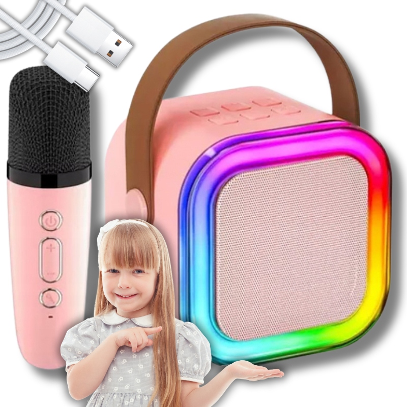 ZESTAW DO KARAOKE MIKROFON GŁOŚNIK DLA DZIECI PRZENOŚNY RGB BEZPRZEWODOWY