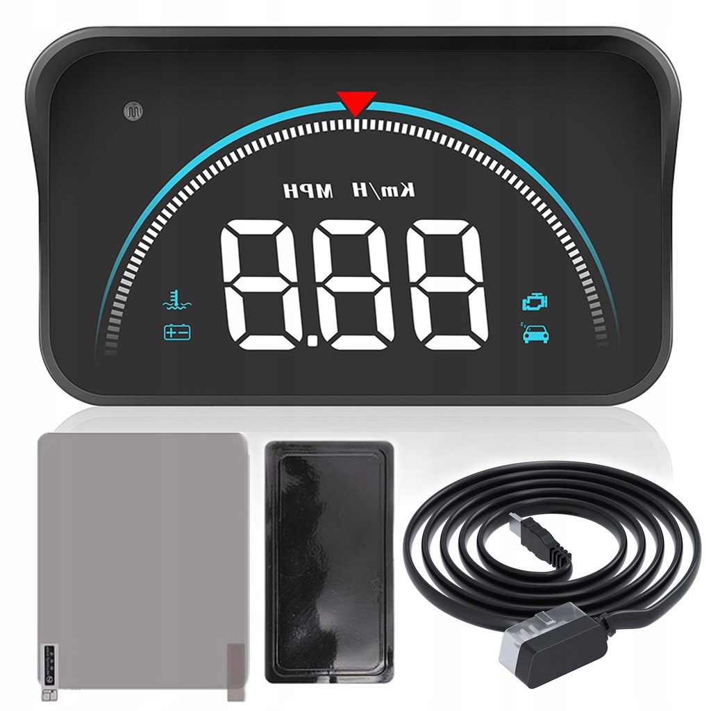 Projektor HUD LED LCD OBD2 M8 z Zegarami i Folią A
