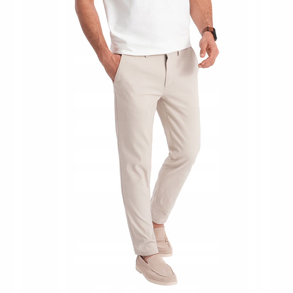 Spodnie męskie chino SLIM FIT kremowe V1 OM-PACP-0186 XL