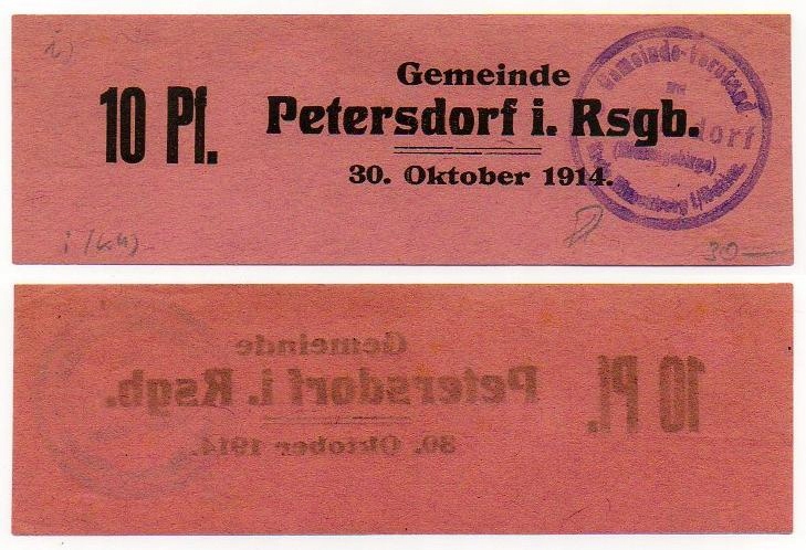 PIECHOWICE Petersdorf 10 Pf. 1914. I ze stemplem