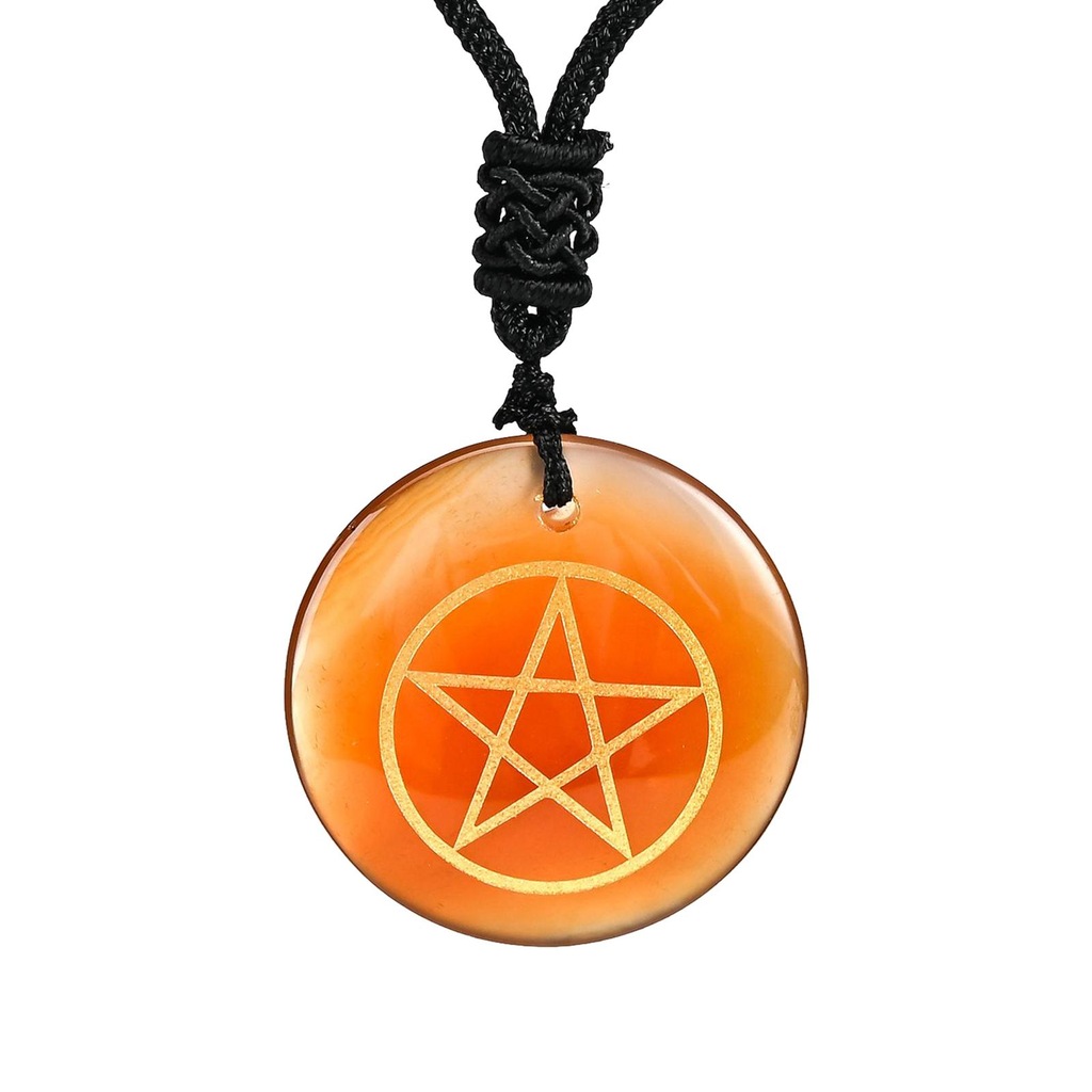 Stone Pendant Necklace Pentagram Charm Orange