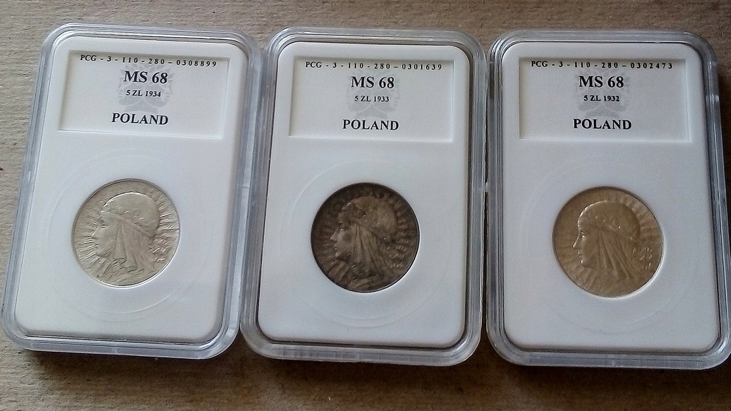 POLONIA 5 ZŁOTY 1934 - 33 - 32 r srebro