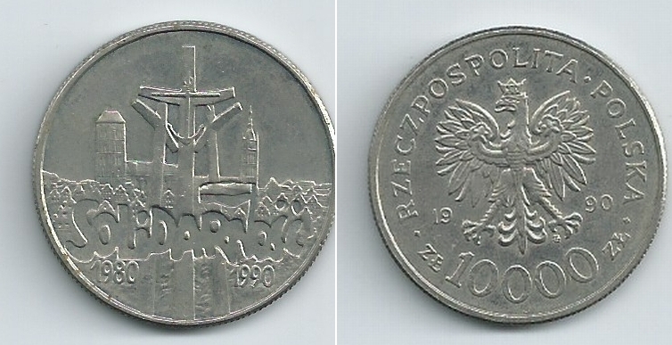 10000 zł. na 10-lecie Solidarności (g) 1990 rok
