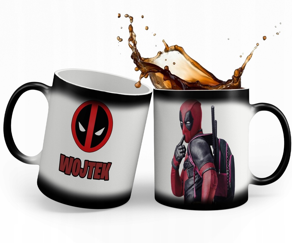 MAGICZNY KUBEK DEADPOOL MARVEL + IMIE + KARTONIK