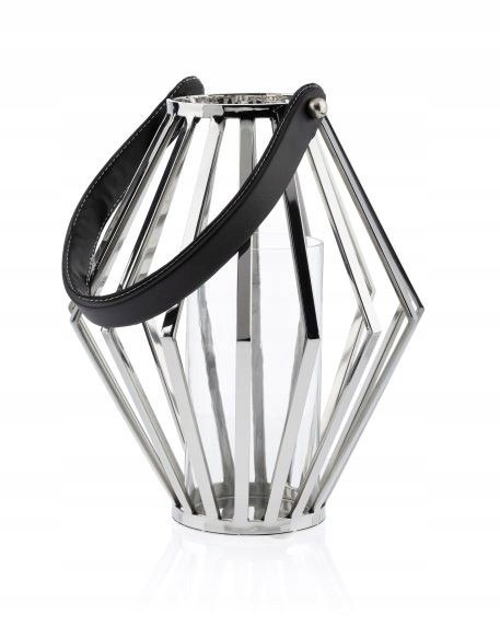 Lampion geometryczny ze stali wys. 31 cm Srebrny dekoracyjny lampionik w no