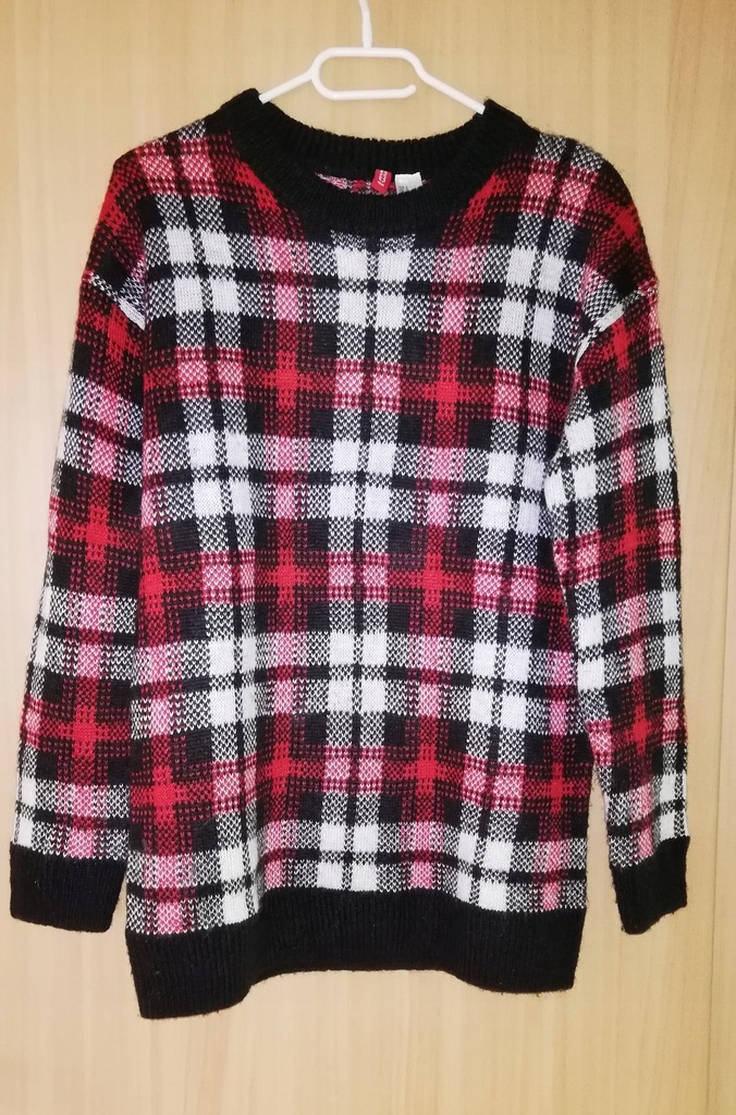 Gruby ciepły sweter w kratkę H&M zima jesień