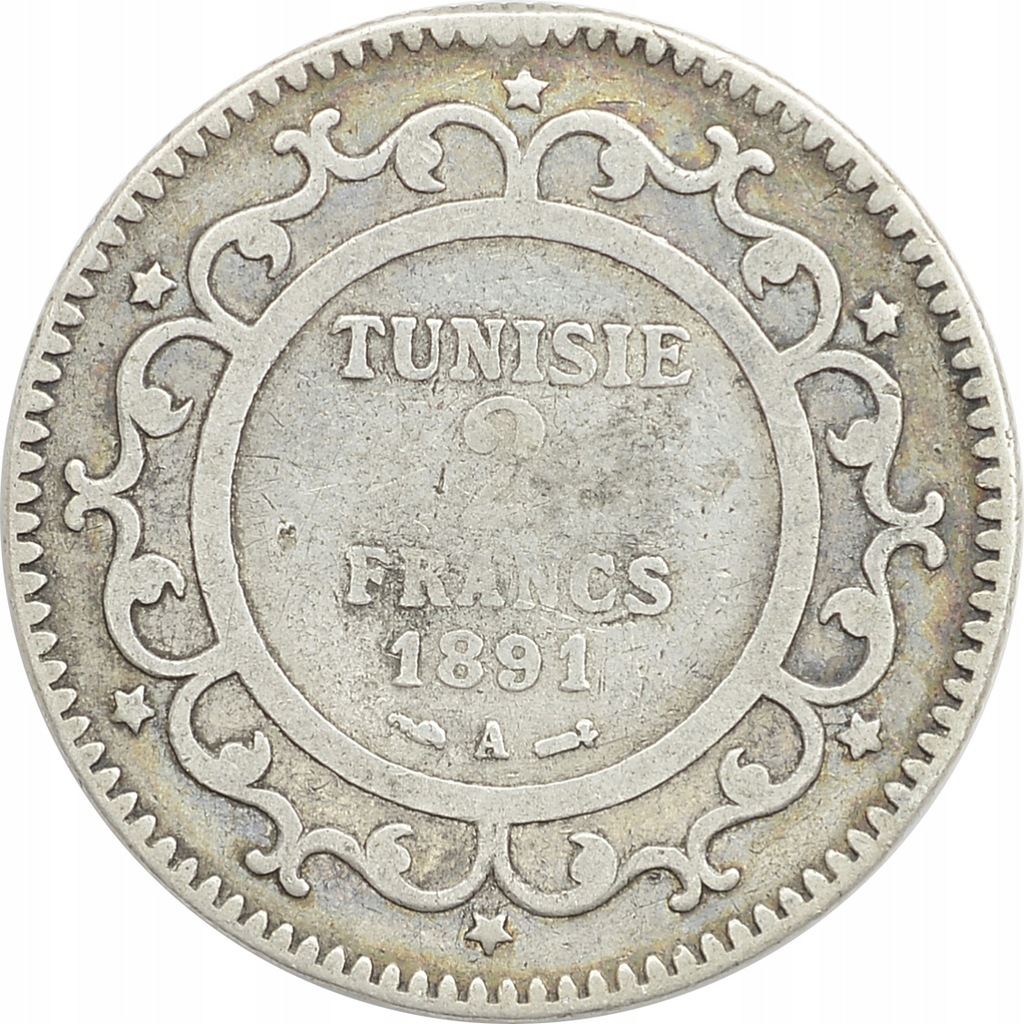 3.TUNEZJA, 2 FRANKI 1891 A