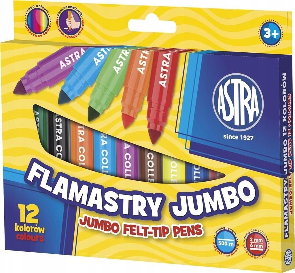 FLAMASTRY JUMBO 12 KOLORÓW ASTRA