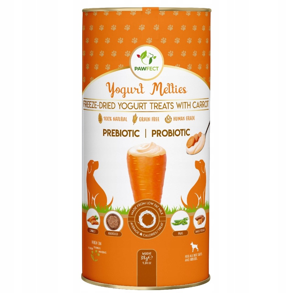 PAWFECT Probiotic Liofilizowane przysmaki jogurtowe dla psa z marchewką 38g