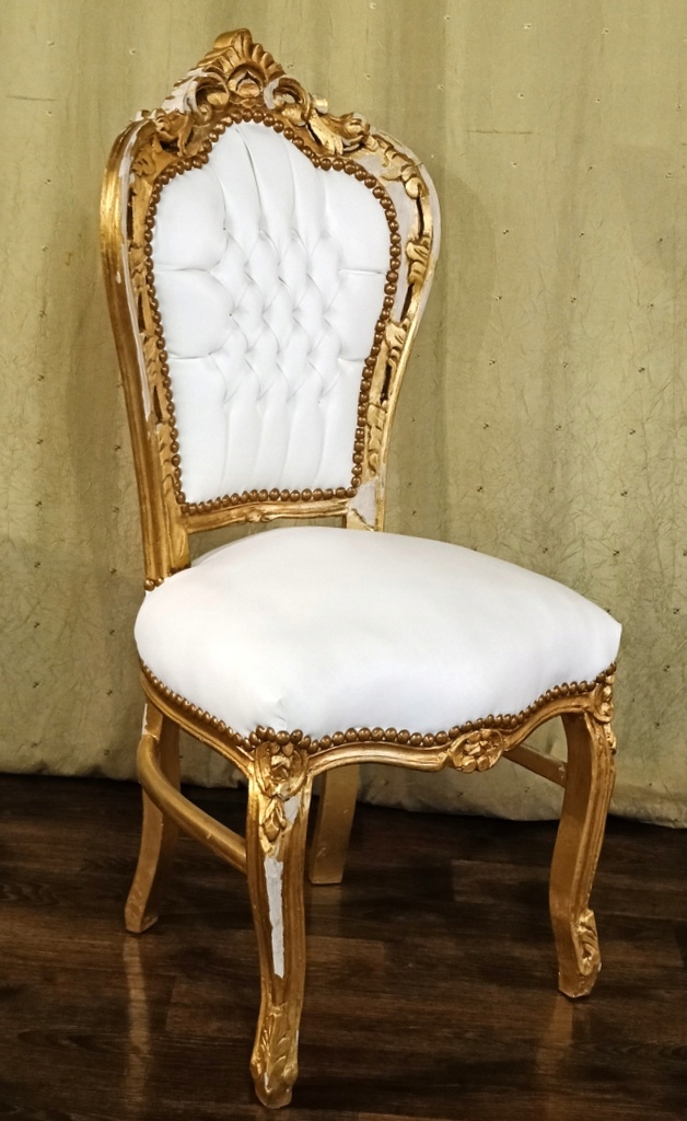 Stylowe Krzesło Barokowe Stołek Retro Złoty Biały PROMOCJA PR-11