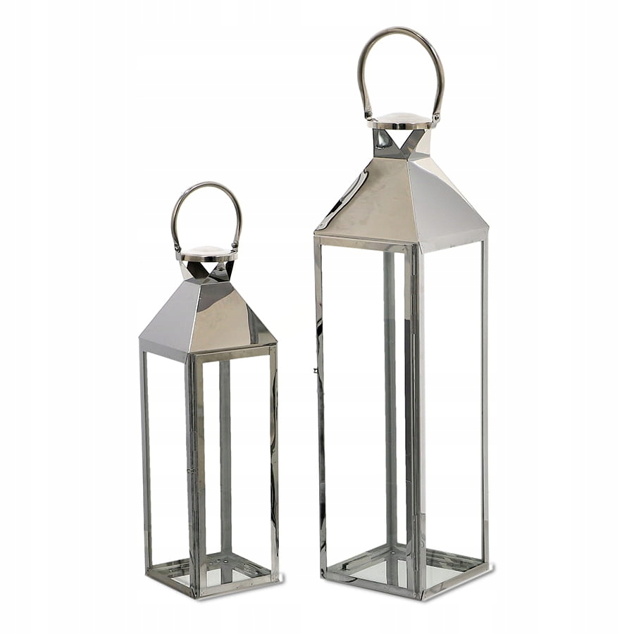 METALOWE LAMPIONY SREBRNE CHROMOWANE LATARNIE DUŻE