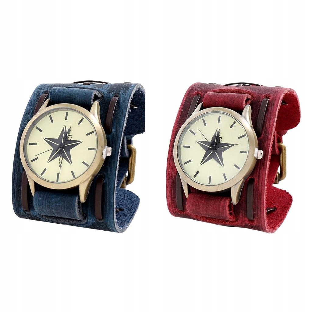 Vintage Watch, Punk Style Bracelet Watch Bangles Big Dial PU Red Blue