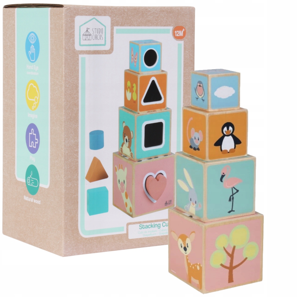 Drewniany zabawka dla dziecka sorter, Montessori, klocki, zwierzątka