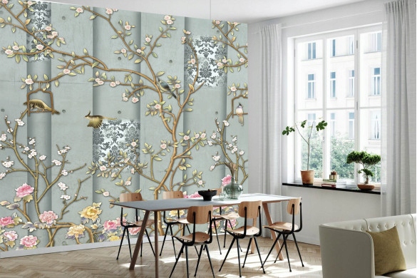 Fototapeta JASNONIEBIESKI ORNAMENT KWIATY 350x200