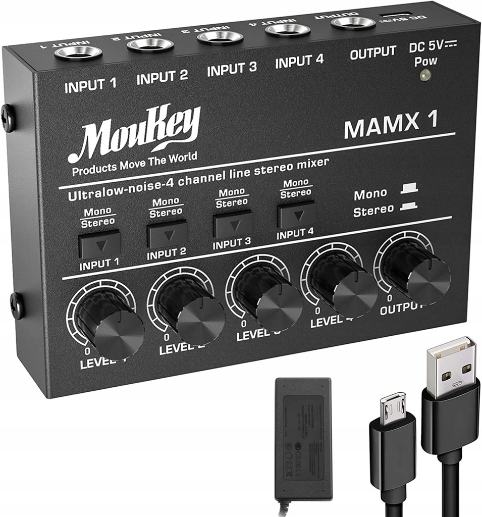 Moukey MAMX1 4-kanałowy mikser DJ przenośny pedał