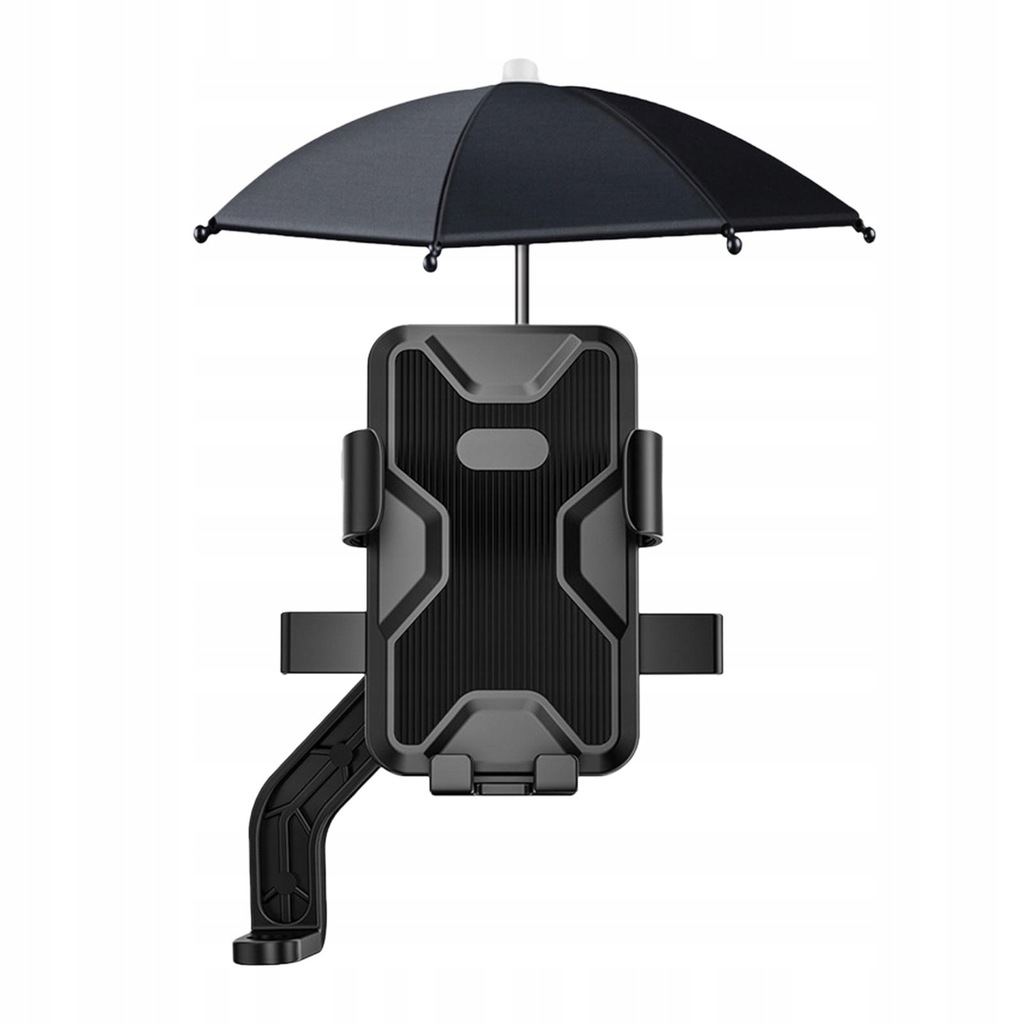 Motorcycle Stand with Umbrella Outdoor Cellphone Holder Side Mirror Black