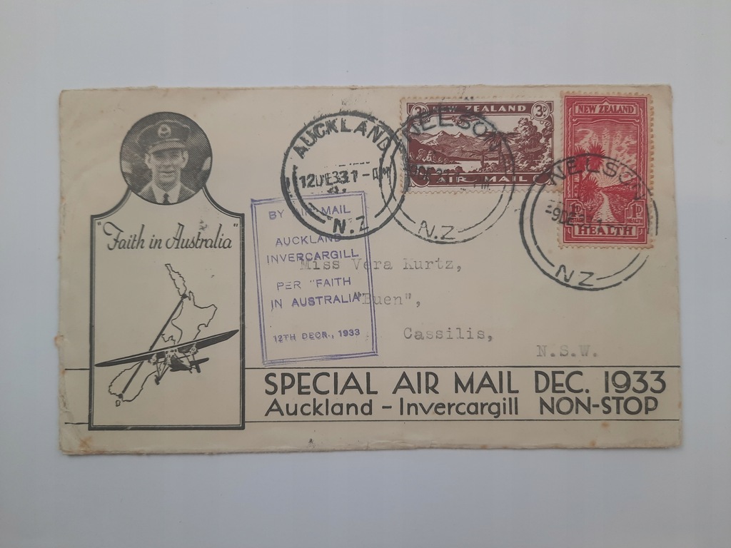 Poczta Lotnicza Auckland Invercargill 1933