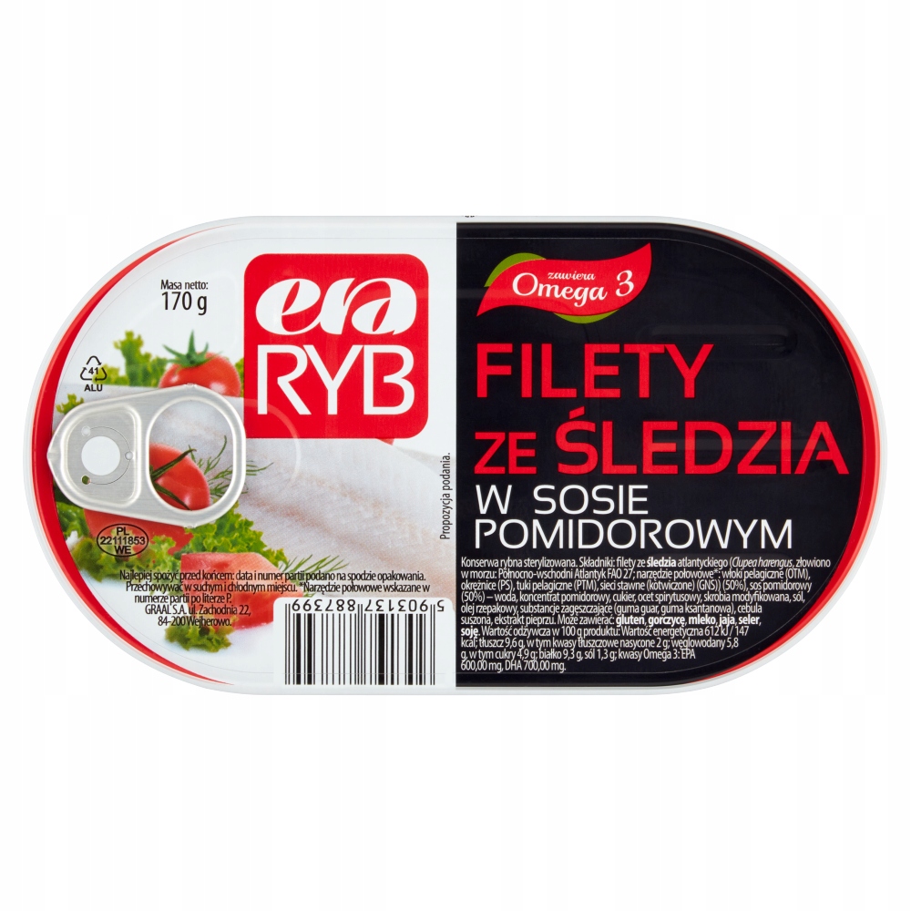 Era Ryb Filety Ze Śledzia W Sosie Pomidorowym 170 G