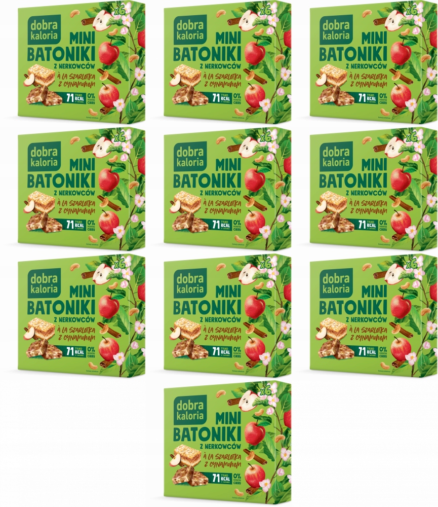 Mini batoniki z nerkowców szarlotka z cynamonem Dobra Kaloria 6szt 102g x10
