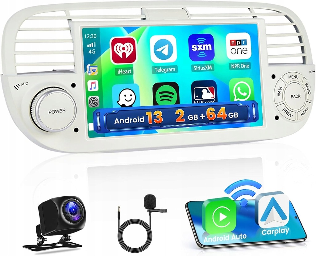 Radio samochodowe FIAT 500 2007-2015 ANDROID CARPLAY 2 GB 64GB 2-DIN