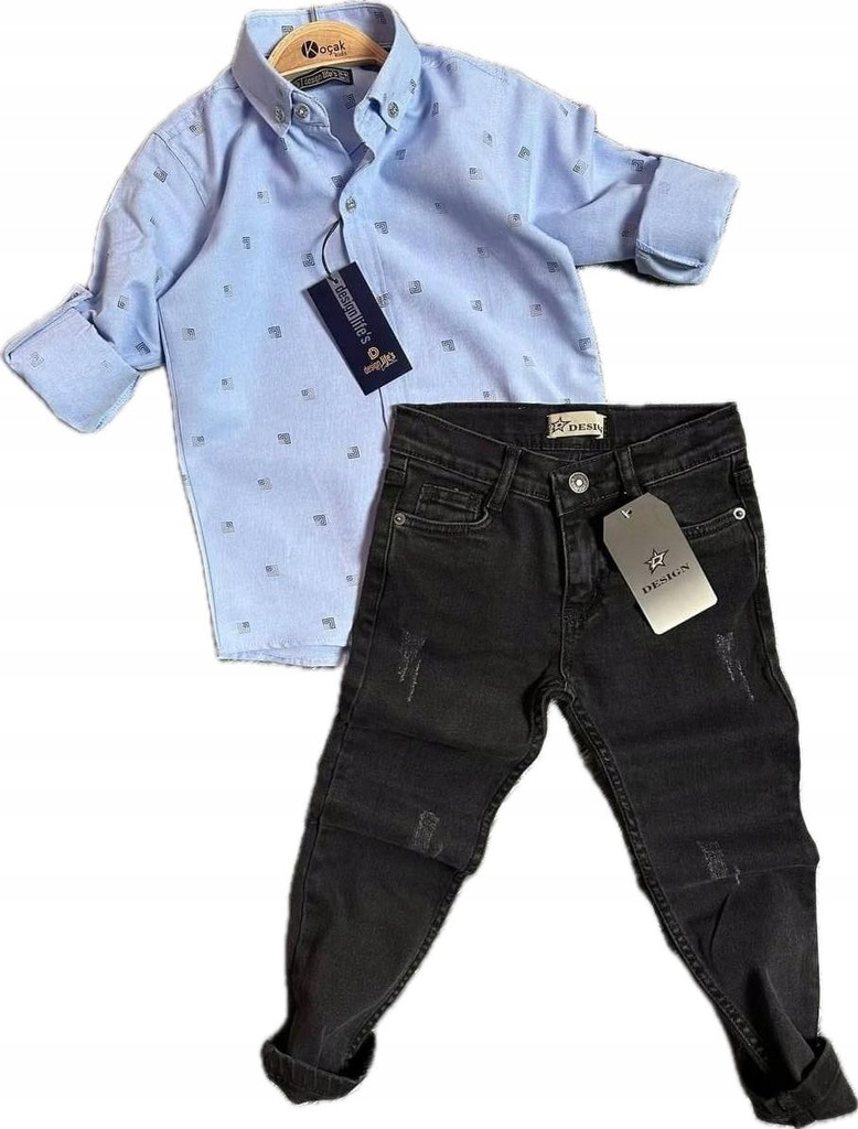 122-128 Komplet chłopięcy 2 częściowy koszula wizytowa spodnie jeans